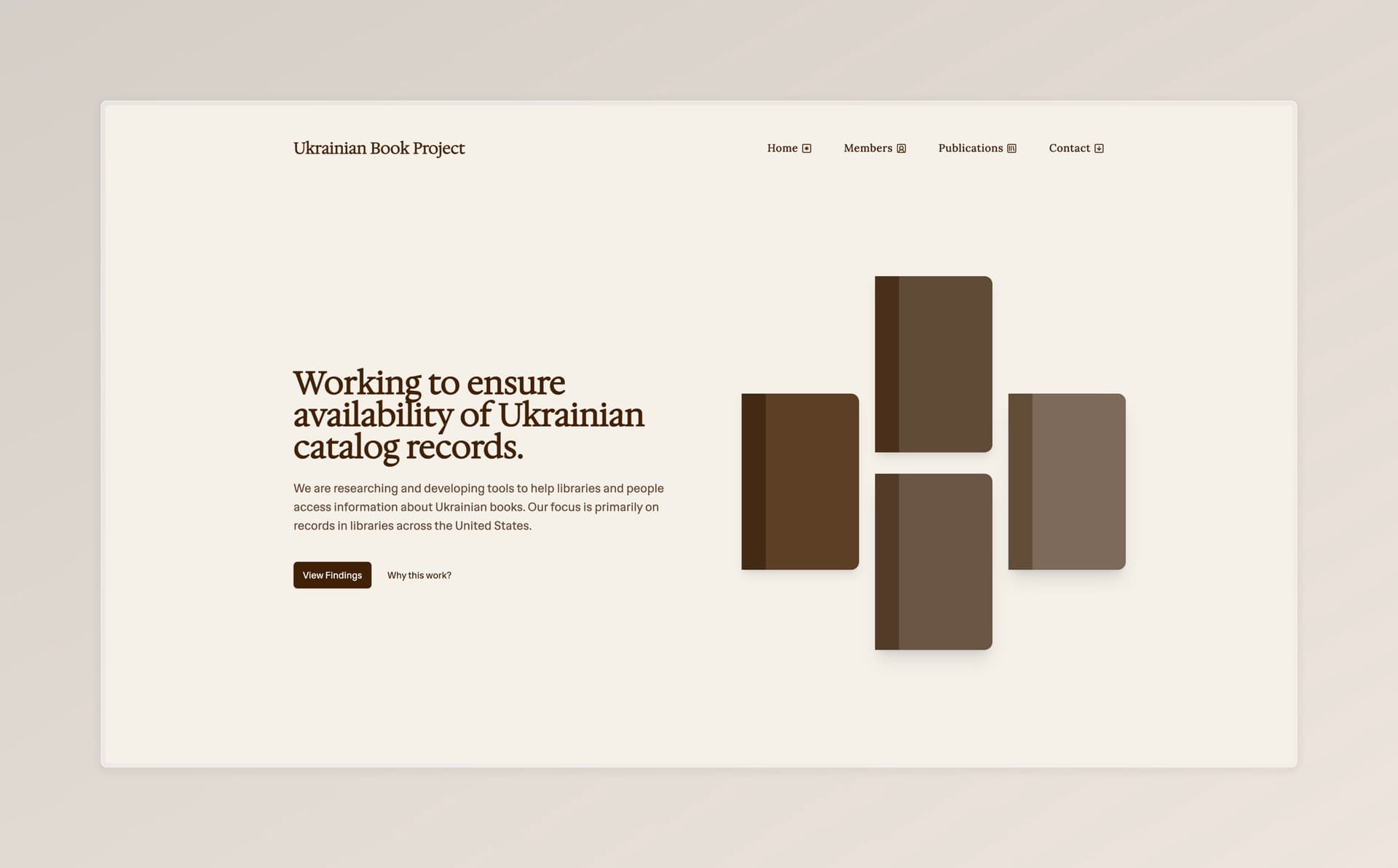 Screenshot of Ukrainian Book Project Website - Platform for tracking Ukrainian language collections in US libraries.